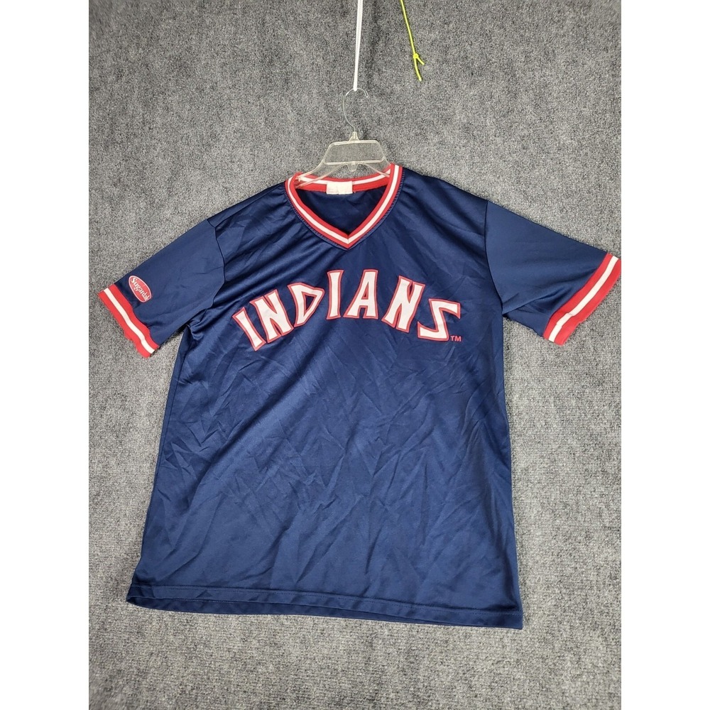 Vintage‎ Cleveland Indians Jersey Mens XL Blue Sugardale Stadium Promo Baseball